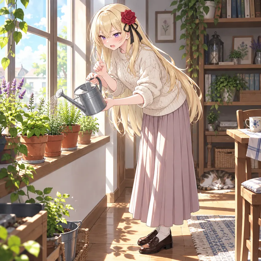 ローゼ：植物に水やり