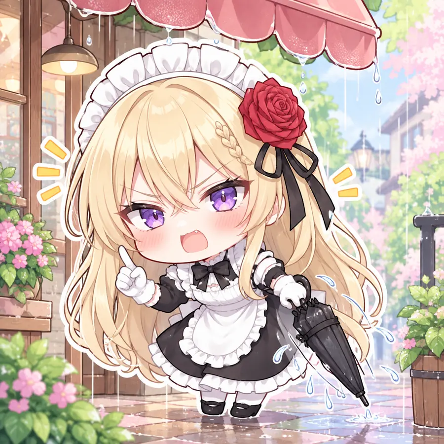 ローゼ：雨の中で怒る