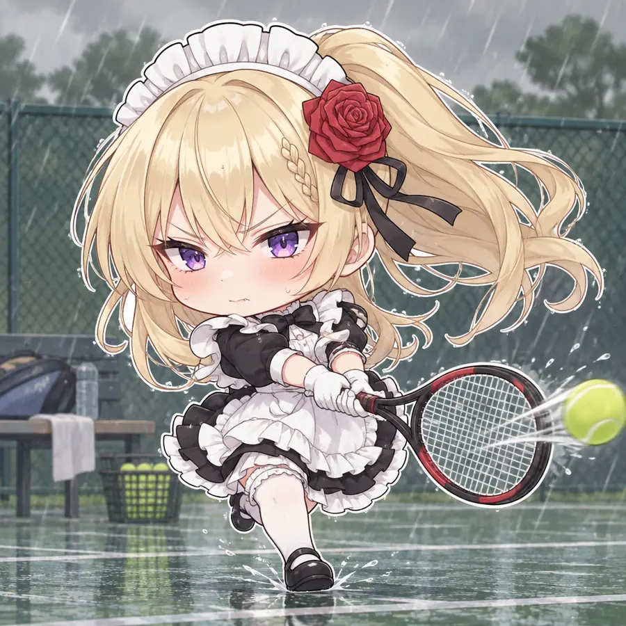 ローゼ：雨の中でテニス