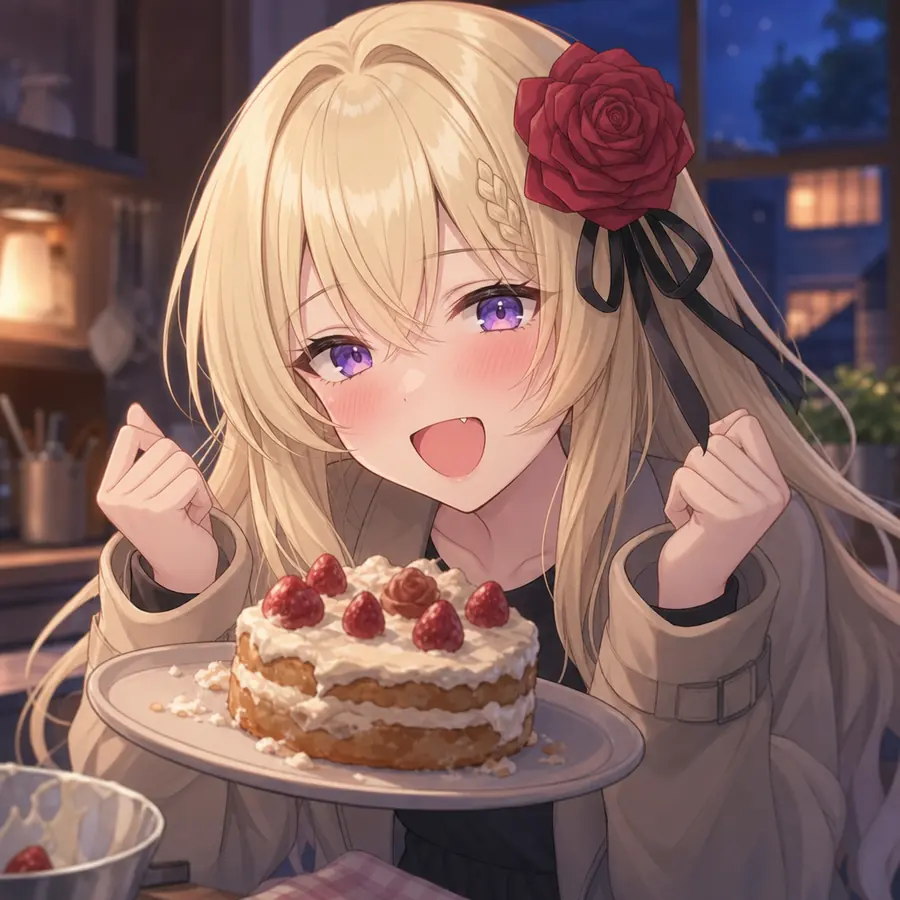 ローゼ：手作りケーキに大喜び