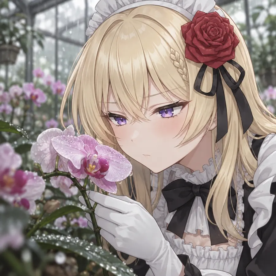 ローゼ：花に水やりする