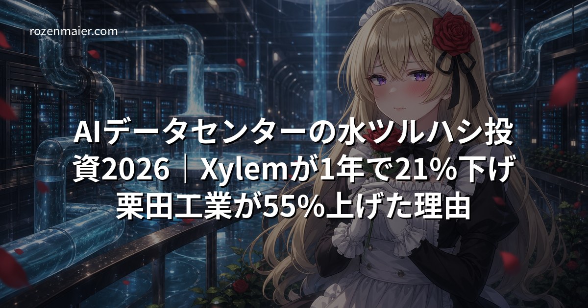 AIデータセンターの水ツルハシ投資2026｜Xylemが1年で21%下げ栗田工業が55%上げた理由