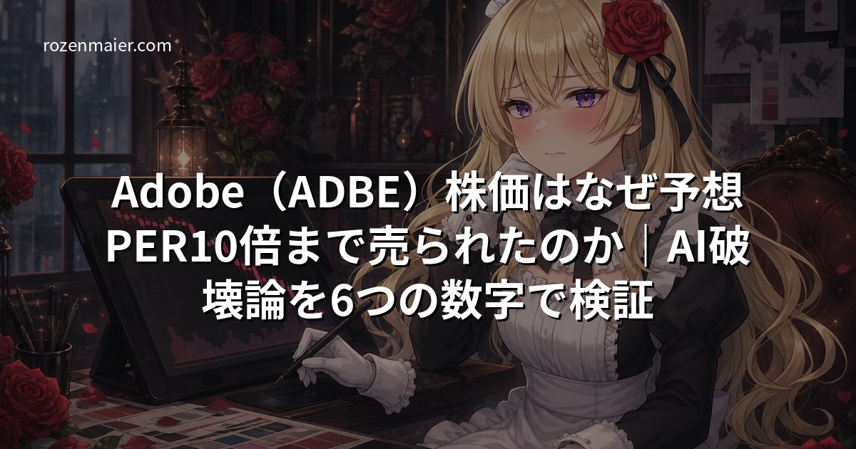 Adobe（ADBE）株価はなぜ予想PER10倍まで売られたのか｜AI破壊論を6つの数字で検証